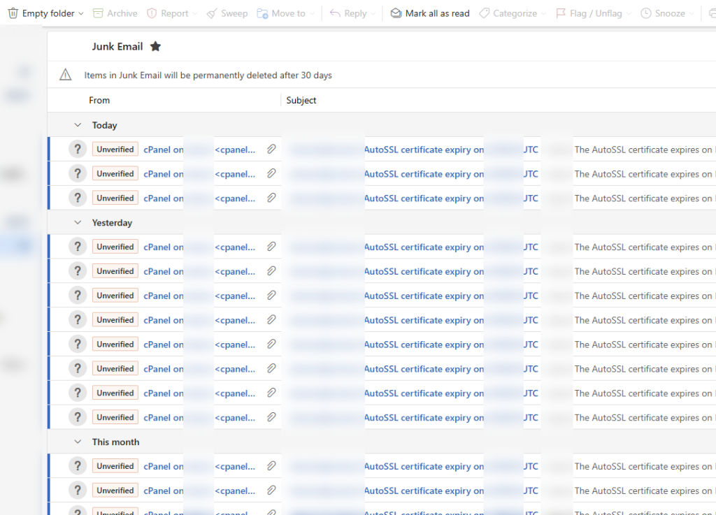 cPanel AutoSSL email notification which can be quite the nuisance to the end-user.
