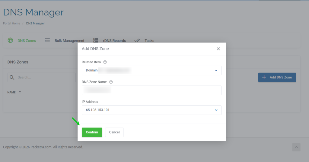 Add DNS Zone record (confirm)