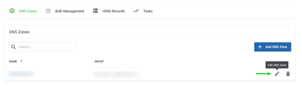 Edit DNS Zone button (pencil icon)