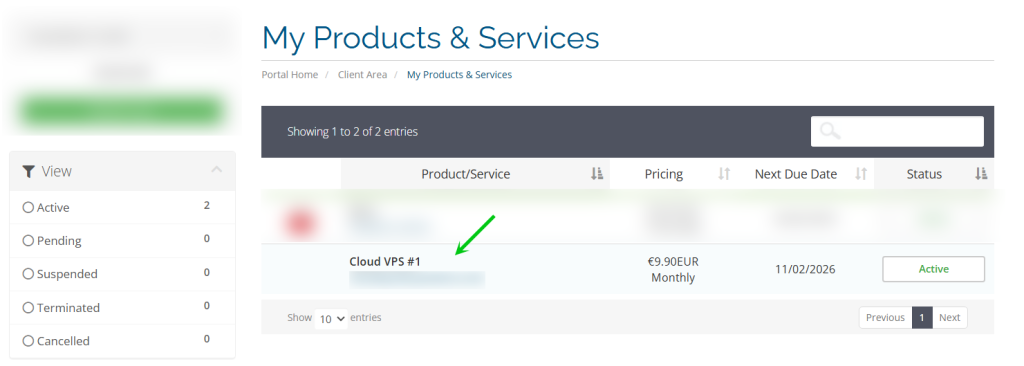Step 2: Click your VPS product