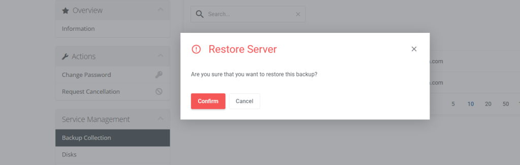 Final step: Confirm restoration of server