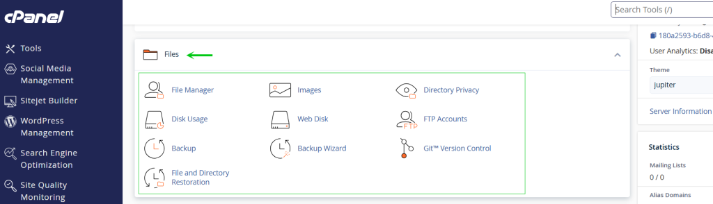 Click File Manager under the Files Section