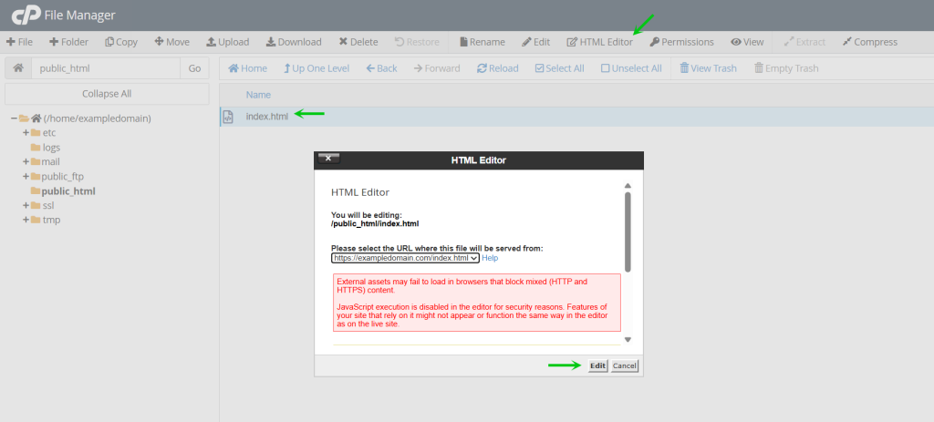Select the file, click HTML Editor in toolbar to edit