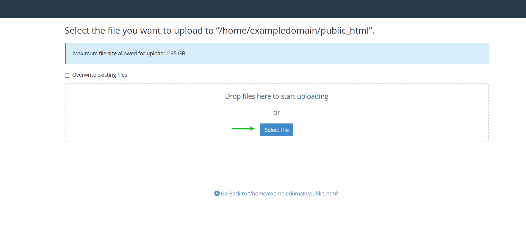 Select file to upload with the cPanel file uploader