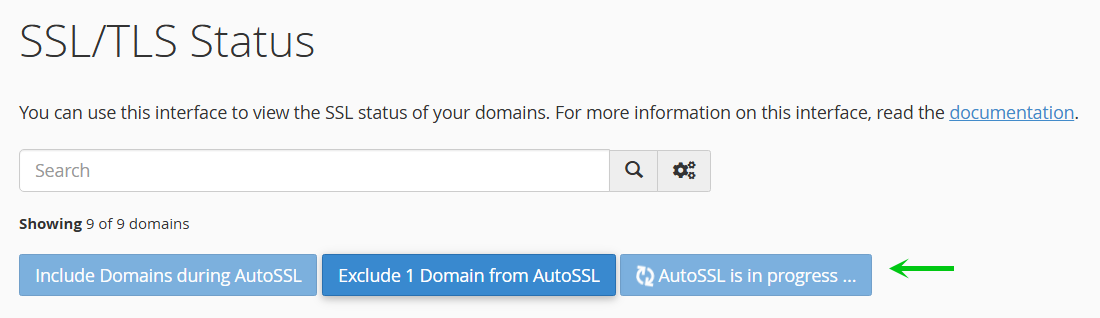 The Run AutoSSL button changes to in progress