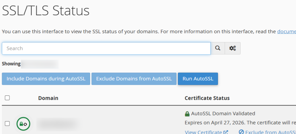 AutoSSL is now successful, the lock is green and it will show when it expires.