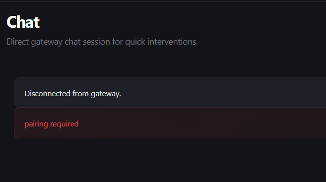 Dashboard shows pairing requried which is standard, has to be approved.