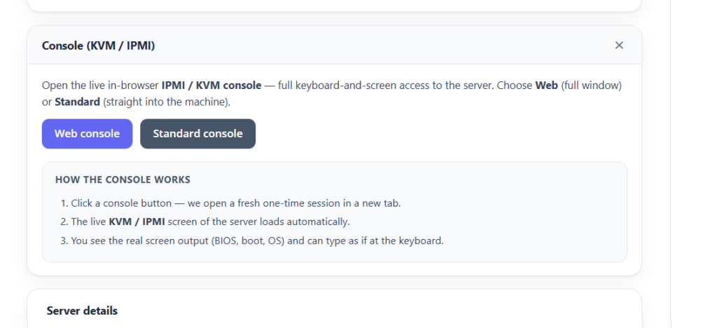 Console image, access web and standard console output