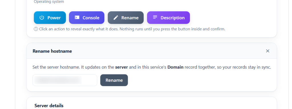 Rename your server hostname in your client area