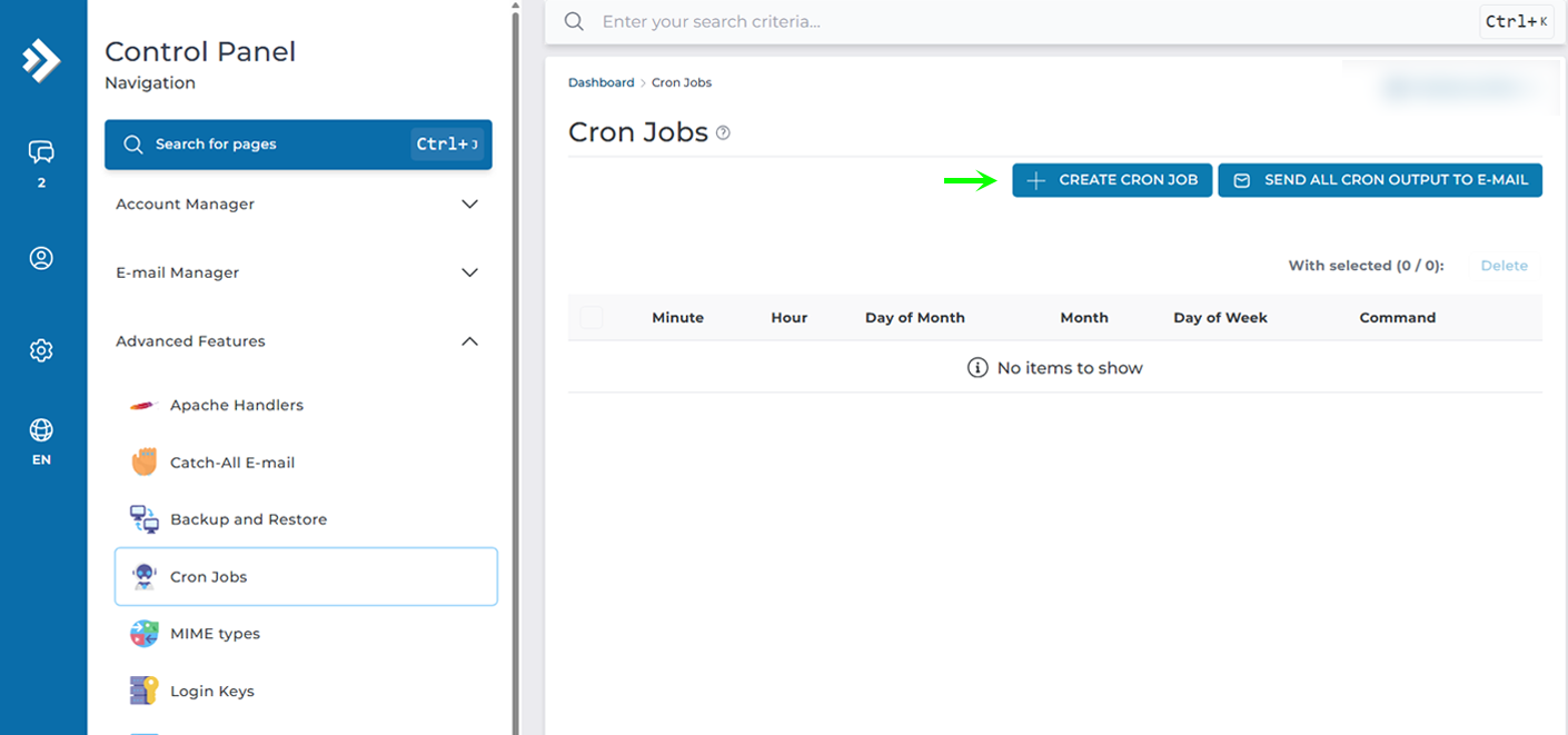 Cron Jobs main page