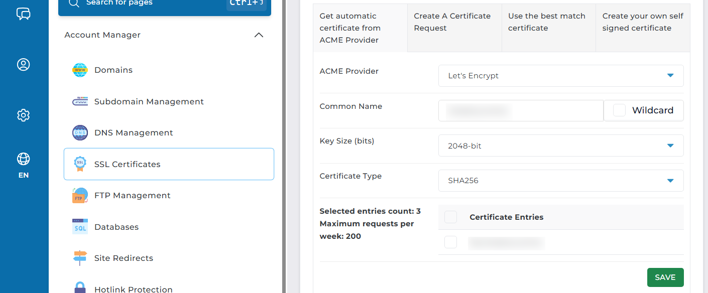ACME Provider selection for SSL certification