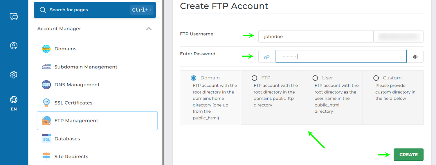 Create FTP Account