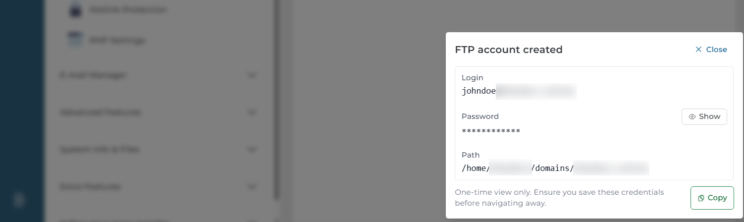 FTP Account created successfully